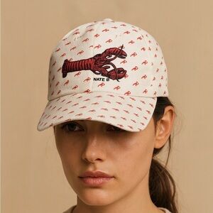Lobster Hat White and Red Lobster Cap Embroidered Coastal Preppy Hat